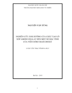 Nghiên cứu ảnh hưởng của amoni oxalat đến đặc tính viên