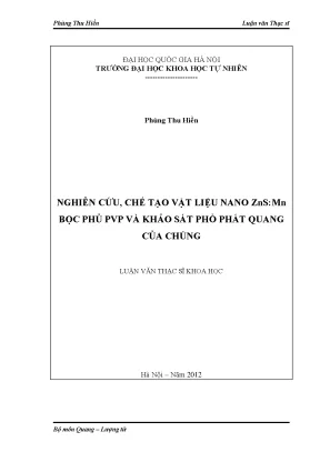 Nghiên cứu chế tạo vật liệu nano ZnS:Mn bọc PVP và khảo