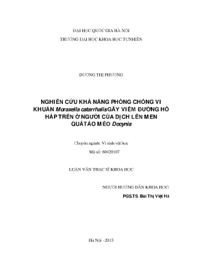 Nghiên cứu khả năng kháng vi khuẩn Moraxella catarrhalis