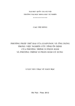 Phương Pháp Thứ Hai của Lyapunov và Ứng Dụng Trong