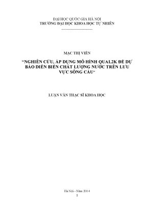 Nghiên cứu mô hình QUAL2K dự báo chất lượng nước lưu vực