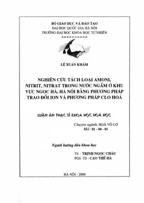 Nghiên cứu tách amoni, nitrit, nitrat trong nước ngầm