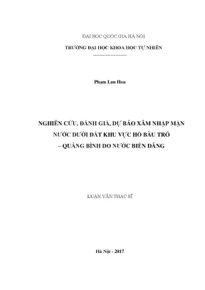 Đánh Giá và Dự Báo Xâm Nhập Mặn Nước Dưới Đất Khu Vực Hồ 