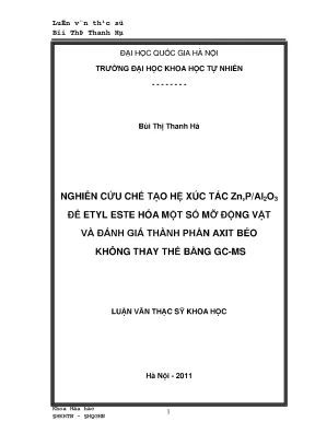 Nghiên cứu chế tạo hệ xúc tác Zn, P/Al2O3 để este hóa mỡ