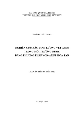 Nghiên cứu xác định lượng asen trong nước bằng phương 