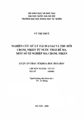 Nghiên cứu thu hồi crôm và niken từ nước thải bể mạ