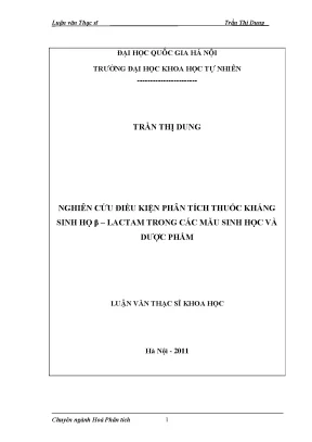 Nghiên cứu điều kiện phân tích thuốc kháng sinh β-Lactam