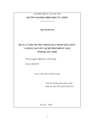 Quản lý môi trường tại mỏ than Hồng Thái, Quảng Ninh: