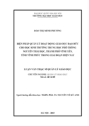 Quản lý giáo dục đạo đức cho học sinh THPT Nguyễn Thái