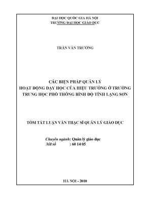 Các Biện Pháp Quản Lý Hoạt Động Dạy Học Của Hiệu Trưởng