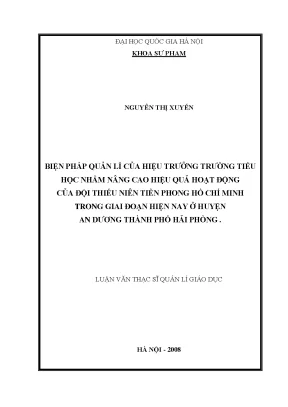 Biện Pháp Quản Lý Hiệu Trưởng Trường Tiểu Học Nâng Cao