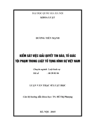 Kiểm sát việc giải quyết tin báo tố giác tội phạm trong