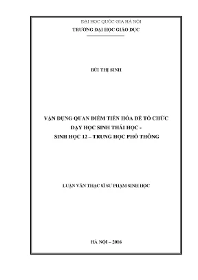 Vận Dụng Quan Điểm Tiến Hóa Trong Dạy Học Sinh Thái Học
