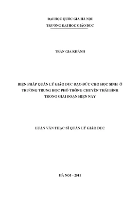 Quản lý giáo dục đạo đức cho học sinh THPT Chuyên Thái Bình