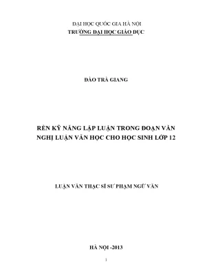 Rèn Kỹ Năng Lập Luận Văn Học Cho Học Sinh Lớp 12