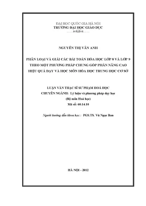 Phương Pháp Giải Bài Toán Hóa Học Lớp 8 và 9 Tăng Cường