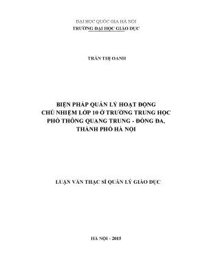 Biện Pháp Quản Lý Hoạt Động Chủ Nhiệm Lớp 10 Tại Trường