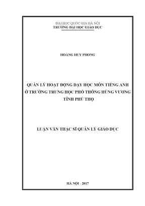 Quản lý dạy học tiếng Anh tại trường THPT Hùng Vương,