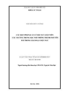 Quản lý đội ngũ giáo viên trung học phổ thông tại Yên