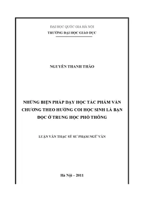 Biện Pháp Dạy Học Tác Phẩm Văn Chương Theo Hướng Coi Học