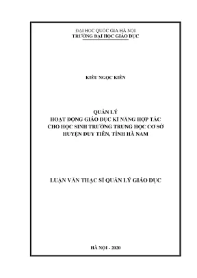 Quản Lý Hoạt Động Giáo Dục Kỹ Năng Hợp Tác Cho Học Sinh