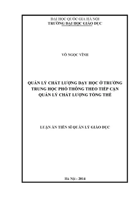 Quản Lý Chất Lượng Dạy Học Ở Trường Trung Học Phổ Thông