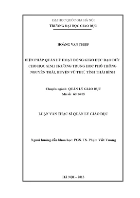 Biện Pháp Quản Lý Giáo Dục Đạo Đức Cho Học Sinh Trường