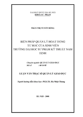 Biện Pháp Quản Lý Hoạt Động Tự Học Của Sinh Viên Trường