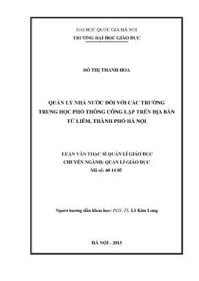 Quản Lý Nhà Nước Các Trường Trung Học Phổ Thông Công Lập