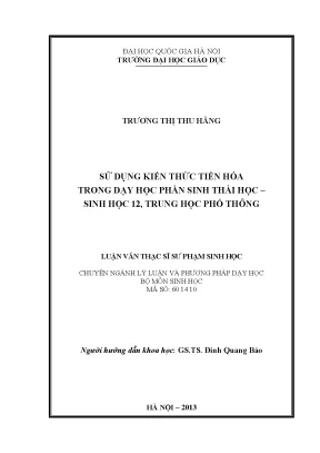 Sử Dụng Kiến Thức Tiến Hóa Trong Dạy Học Sinh Thái Học