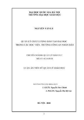 Quản Lý Chất Lượng Đào Tạo Đại Học Tại Các Học Viện Công