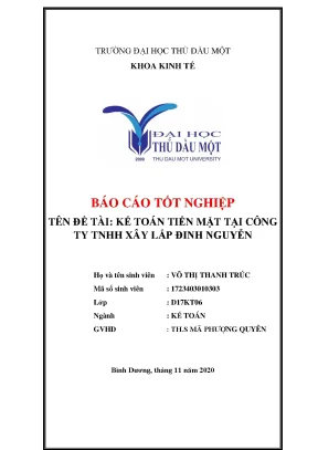 Kế Toán Tiền Mặt Tại Công Ty TNHH Xây Lắp Đinh Nguyễn
