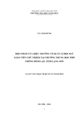 Biện Pháp Quản Lý Đội Ngũ Giáo Viên Chủ Nhiệm Tại Trường