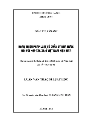 Hoàn thiện pháp luật quản lý nhà nước đối với hợp tác xã