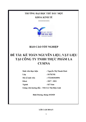 Kế Toán Nguyên Liệu Tại Công Ty TNHH Thực Phẩm La Cusina