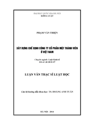 Xây Dựng Chế Định Công Ty Cổ Phần Một Thành Viên Tại