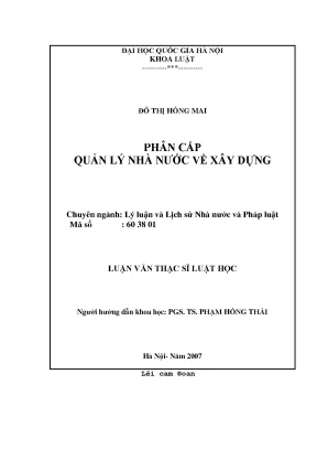 Phân Cấp Quản Lý Nhà Nước Về Xây Dựng: Luận Văn Thạc Sĩ VNU