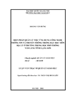 Biện Pháp Ứng Dụng Công Nghệ Thông Tin Trong Dạy Học Địa