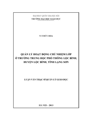 Quản lý hoạt động chủ nhiệm lớp tại trường THPT Lộc