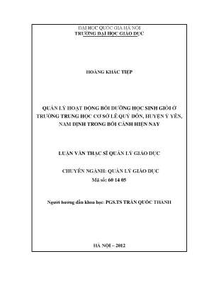 Quản lý bồi dưỡng học sinh giỏi tại trường THCS Lê Quý