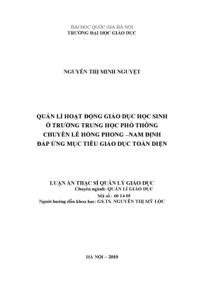 Quản lý hoạt động giáo dục tại trường THPT chuyên Lê