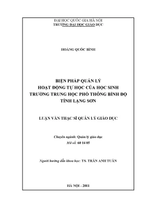 Biện Pháp Quản Lý Hoạt Động Tự Học Cho Học Sinh THPT Bình Độ