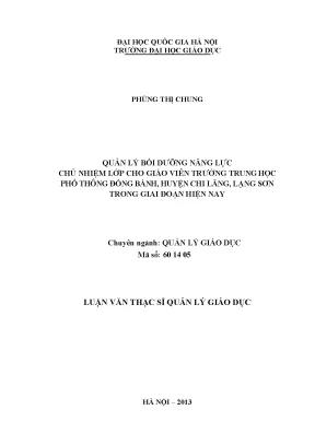 Quản Lý Bồi Dưỡng Năng Lực Giáo Viên Chủ Nhiệm Lớp Tại