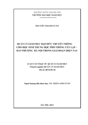 Quản Lý Giáo Dục Đạo Đức Truyền Thống Cho Học Sinh THPT