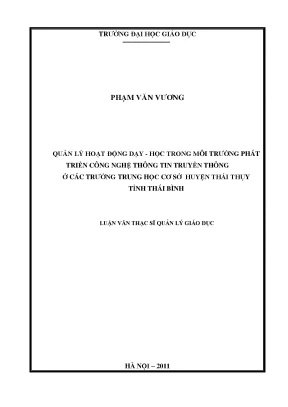 Quản Lý Hoạt Động Dạy Học Trong Môi Trường Công Nghệ