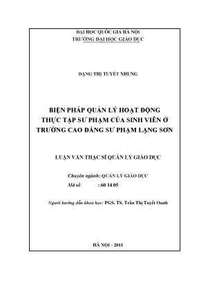 Biện Pháp Quản Lý Hoạt Động Thực Tập Sư Phạm Tại Trường