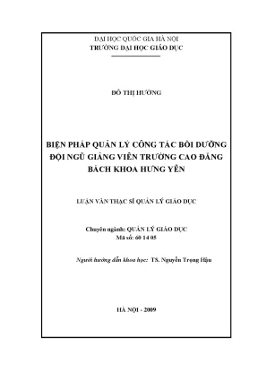 Biện Pháp Quản Lý Bồi Dưỡng Giảng Viên Tại Trường Cao