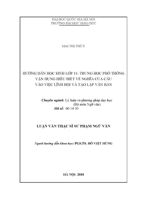 Hướng Dẫn Vận Dụng Nghĩa Câu Trong Giảng Dạy Văn Bản Cho 