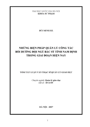 Biện Pháp Quản Lý Bồi Dưỡng Đội Ngũ Bác Sỹ Tỉnh Nam Định