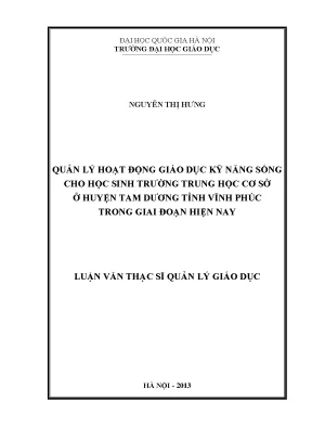Quản Lý Hoạt Động Giáo Dục Kỹ Năng Sống Cho Học Sinh